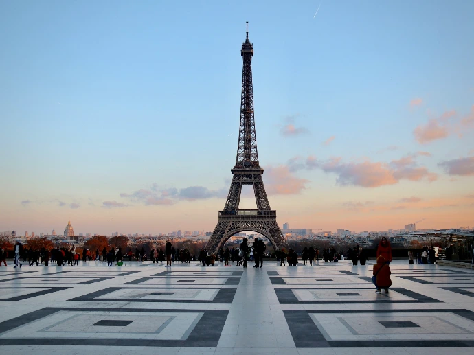 eiffel tower in paris during sunset